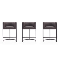 Manhattan Comfort Cosmopolitan 23.7" Mid-Century Modern Faux Leather Upholstered Counter Stool - Pebble and Black - 3 Pack-Mid-Century Modern Counter Stool with Backseat Perfect for Bar and Kitchen Use. Set of 3