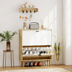 HOMCOM Narrow Shoe Cabinet with 2 Flip Drawers - White-Finger edge pulls allow easy access to shoes