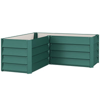 Outsunny L-Shaped Galvanized Steel Planter Box - 45" L x 45" W x 17" H - Green-Raised garden bed with slatted steel panels for elegance and protection 