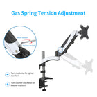 ShoppingAll Adjustable Single Gas Spring Monitor Desk Mount - White-The VESA head can rotate 360-degrees, tilt -85-degrees to 90-degrees, and swivel 180-degrees giving you the flexible angle and position adjustment.