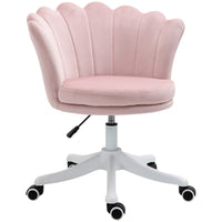 HOMCOM Mid Back Velvet Office Chair with Swivel Wheels - Pink-Comfortable backrest line with thick padding seat of the pink desk chair provides extra comfort