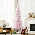 HOMCOM 7' Pencil Artificial Christmas Tree with Snow-Flocked Branches - Pink-Sprayed with artificial snow to add a wintry appearance 