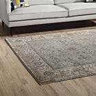 Modway Hisa Distressed Vintage Floral Lattice Area Rug - 5 ft W x 8 ft L - Silver Blue Beige/Brown-Gripping Rubber Underside