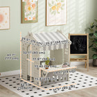 Qaba Kids Indoor Sleek Cotttage Playhouse-Top shade and decorated windows provide cozy, creative space 
