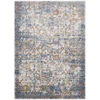 Modway Minu Distressed Floral Lattice Area Rug - 4 ft W x 6 ft L - Light Blue Yellow/Orange-Distressed Floral Lattice Area Rug