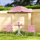 Qaba Kids Picnic Table and Chair Set with 2 Folding Chairs and Removable Umbrella - Pink-The two-chair setup naturally encourages sharing and social skills among kids 