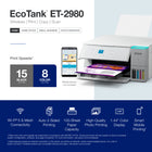 Epson EcoTank ET-2980 Wireless All-in-One Colour Supertank Printer - White-WIRELESS MOBILE PRINTING — Print and scan from the convenience of your smart device with enhanced mobile printing from the Epson Smart Panel app