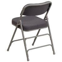 Chaise pliante Premium de la série HERCULES en métal et tissu gris à triple entretoise courbé et double charnière-Ensemble de 4 chaises pliantes en métal et rembourrées