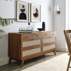 Modway Soma 8-Drawer Dresser - Walnut-Natural Rattan Weave