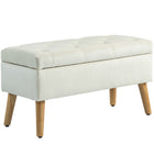 HOMCOM - Banc ottoman de rangement avec pieds en bois - blanc crème-Élégant et chic, ce banc sublime n'importe quel espace de vie   