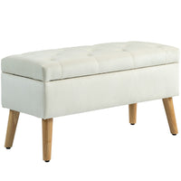 HOMCOM - Banc ottoman de rangement avec pieds en bois - blanc crème-Élégant et chic, ce banc sublime n'importe quel espace de vie   
