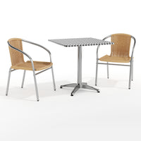 Flash Furniture – Table carrée de 27,5 po en aluminium/2 chaises en rotin beige, intérieur/extérieur TLH-ALUM-28SQ-020BGECHR2-GG-Aluminium, beige