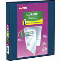 Avery® - Reliure de présentation robuste à anneaux obliques en D, 1 po, bleu marine-Les panneaux avant et arrière plus larges couvrent complètement les onglets et séparateurs standard