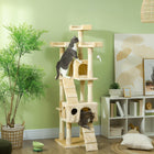 PawHut 68" Multi-Level Large Cat Tree Tower with Condo - Beige-Solid particle base construction wrapped with warm and soft plush 