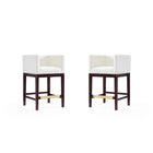 Manhattan Comfort - Kingsley tabouret de comptoir 21" style milieu du siècle moderne, revêtement en similicuir ivoire et noyer foncé, lot de 2-Tabouret de comptoir moderne du milieu du siècle avec dossier parfait pour le bar et la cuisine. Ensemble de 2