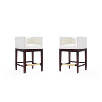 Manhattan Comfort - Kingsley tabouret de comptoir 21" style milieu du siècle moderne, revêtement en similicuir ivoire et noyer foncé, lot de 2-Tabouret de comptoir moderne du milieu du siècle avec dossier parfait pour le bar et la cuisine. Ensemble de 2