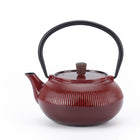 Minimal Enamelled Cast Iron Teapot - Line Red - 0.6 L-Cast iron teapot polished by hand for smooth finishing
