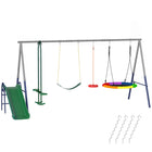 Qaba - Ensemble de balançoires 5-en-1 pour enfants, avec toboggan, balançoire soucoupe, balançoire à sangle, planeur et balançoire debout-Comprend cinq stations de jeu pour sept enfants, idéal pour transformer votre jardin en aire de jeux 