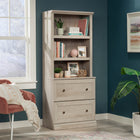 Sauder Bookcase with Drawers - Chalked Chestnut-Spacious storage: Two large drawers with metal runners and safety stops. Two adjustable shelves for flexible storage options. Each adjustable shelf has a maximum weight capacity of 25 lb