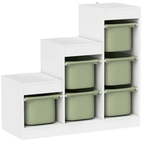 Qaba Toy Storage Organizer Kids Bookshelf with 6 Plastic Bins - Green-Six removable bins simplify playtime and enhance quick cleanup
