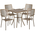 28'' Square Gold Indoor-Outdoor Steel Patio Table Set with 4 Square Back Chairs [CO-28SQ-02CHR4-GD-GG]-Set Includes Table and 4 Chairs