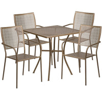 28'' Square Gold Indoor-Outdoor Steel Patio Table Set with 4 Square Back Chairs [CO-28SQ-02CHR4-GD-GG]-Set Includes Table and 4 Chairs
