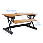Rocelco 40" Deluxe Adjustable Height Sit Stand Desk Riser with Enhanced Vertical Range - Teak-Deluxe gas shock easily raises and lowers