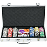 Soozier - Ensemble de 300 jetons de poker avec mallette en aluminium-Ensemble complet avec 300 jetons, deux jeux de cartes, cinq dés, un bouton de donneur, une petite et une grosse blind ainsi qu’un tapis 
