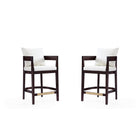 Manhattan Comfort Ritz 22" Mid-Century Modern Faux Leather Upholstered Counter Stool - Ivory and Dark Walnut - 2 Pack-Mid-Century Modern Counter Stool with Backseat Perfect for Bar and Kitchen Use. Set of 2
