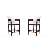 Manhattan Comfort Ritz 22" Mid-Century Modern Faux Leather Upholstered Counter Stool - Ivory and Dark Walnut - 2 Pack-Mid-Century Modern Counter Stool with Backseat Perfect for Bar and Kitchen Use. Set of 2