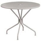 35.25'' Round Light Grey Indoor-Outdoor Steel Patio Table Set with 2 Square Back Chairs [CO-35RD-02CHR2-SIL-GG]-Designed for Indoor and Outdoor Use