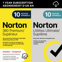 Norton - 360 Premium avec Utilities Ultimage logiciel antivirus - 10 appareils - abonnement d'un an [téléchargement]-Une adresse e-mail valide doit être fournie lors du paiement