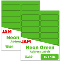 JAM Paper Mailing Address Labels, 1 1/3 x 4, Neon Green, 252 Pack-Mailing Address Labels