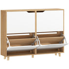 HOMCOM Shoe Cabinet with 4 Flip Drawers - Natural Wood-Holds up to 16 pairs of shoes, keeping your entryway clean and clutter-free