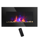 HOMCOM Wall-Mounted Electric Fireplace with LED Flame - Black-Wall-mounted design with decorative pebbles enhance your space with modern elegance 