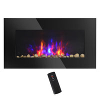 HOMCOM - Foyer électrique mural avec flamme DEL, noir-2 réglages de chaleur : 750W / 1500W. Facile à utiliser avec la télécommande ou les interrupteurs de la cheminée 