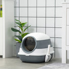 PawHut Covered High Sided Cat Litter Box with Lid - White-A litter grate, which stops cats from tracking litter around the house 