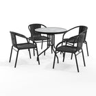 Table ronde en verre et en métal 28 po avec bordure en rotin noir et 4 chaises empilables en rotin noir (TLH-087RD-037BK4-GG)-Ensemble de table et chaises