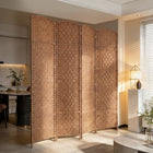 HOMCOM 4 Panels Hand-Woven Freestanding Room Divider for Home Office - Natural-Overall Dimension: 70.9"W x 0.8"D x 70.9"H (180 x 2 x 180cm)
