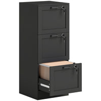 HOMCOM 3-Drawer Vertical Office Filing Cabinet - Black Wood Effect-Three drawers offer large storage yet maintain a compact size
