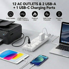 Huntkey 6' Flat Plug Surge Protector Power Strip with 12 Outlets and 3 USB Ports - White - 2 Pack-Features a unique layout with 12 AC outlets spaced widely apart, specifically designed to accommodate bulky adapter plugs without blocking neighboring sockets.