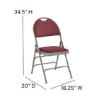 Flash Furniture – Chaise pliante en métal Hercules à trois barres, très grande, poignée de transport, bourgogne, paq./4-Siège rembourré épais de 1 po avec mousse CAL 117