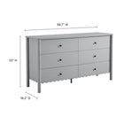 Modway Emmeline Scalloped 6-Drawer Dresser - Light Grey-Full-Glide Drawers
