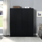 Manhattan Comfort Hopkins 59.22" 2-Piece Modern 14-Shelf Storage Closet - Black-Vertical Rectangular Geometric Door Design with Black Metal Pull Handles