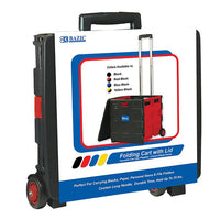 BAZIC Products - Chariot pliant sur roues avec couvercle, 16 po x 18 po x 15 po, Noir/Rouge-Taille : 16  pox18 po 15  po(une fois déployé) ; 18  pox18 po x4 » (une fois plié)