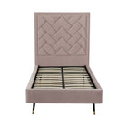Manhattan Comfort Crosby 81.1" Modern Velvet Upholstered Twin-Size Bed - Blush-No Box Spring Needed! Solid Pine Wood Slats Included