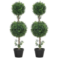 HOMCOM 36" Artificial Boxwood Topiary Ball Trees in Pot - Green - 2 Pack-Two pack topiary ball-shaped boxwood trees enhance room aesthetics 
