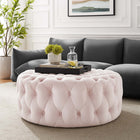 Modway Amour Tufted Button Large Round Performance Velvet Ottoman - Pink-Performance Velvet Polyester Upholstery