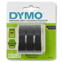 DYMO Labeller Tape, Glossy Vinyl Embossing Tape, Black, 3 Pack (1741670)-Glossy Embossing Tape