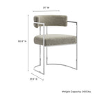 Modway Huron Curved Back Fabric and Metal Dining Accent Chair - Silver/Wheat-Padded Seat and Backrest